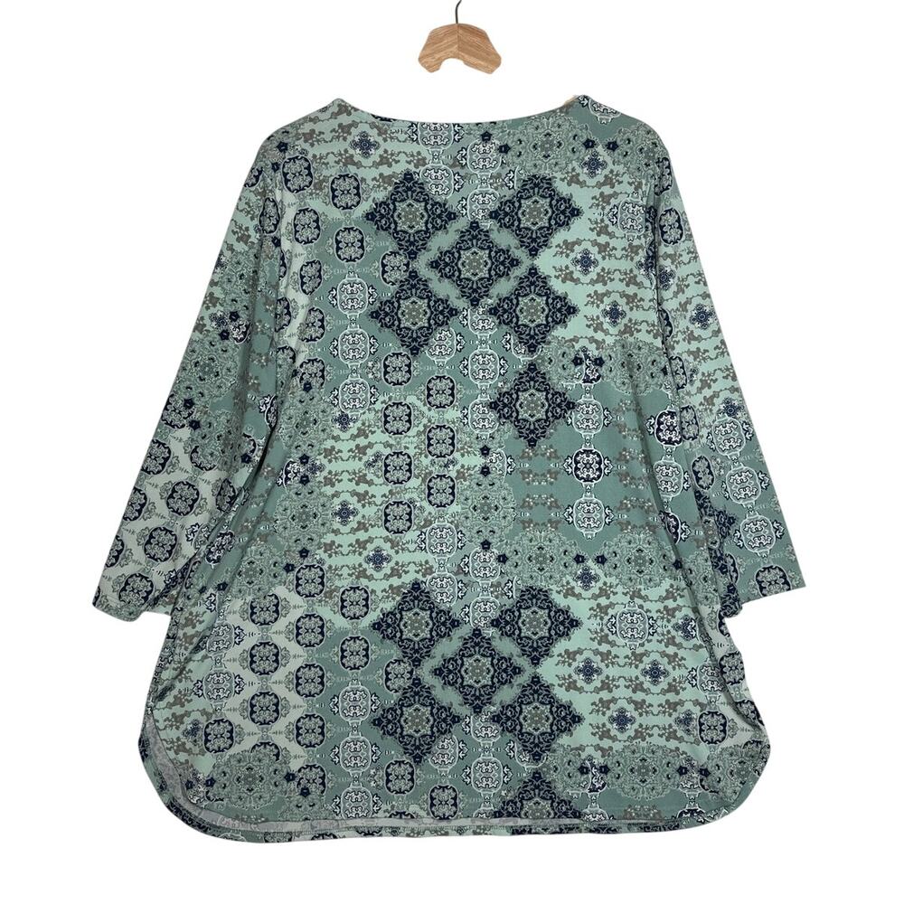 Susan Graver Graphic Mosaic Tunic Top Comfort Stretch 3/4 Sleeves Sage Green XL - Picture 6 of 11